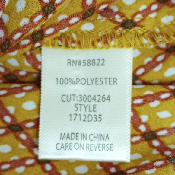 Max Studio Gold & Red Diamond Print Bow Neck Blouse - Picture 10 of 11